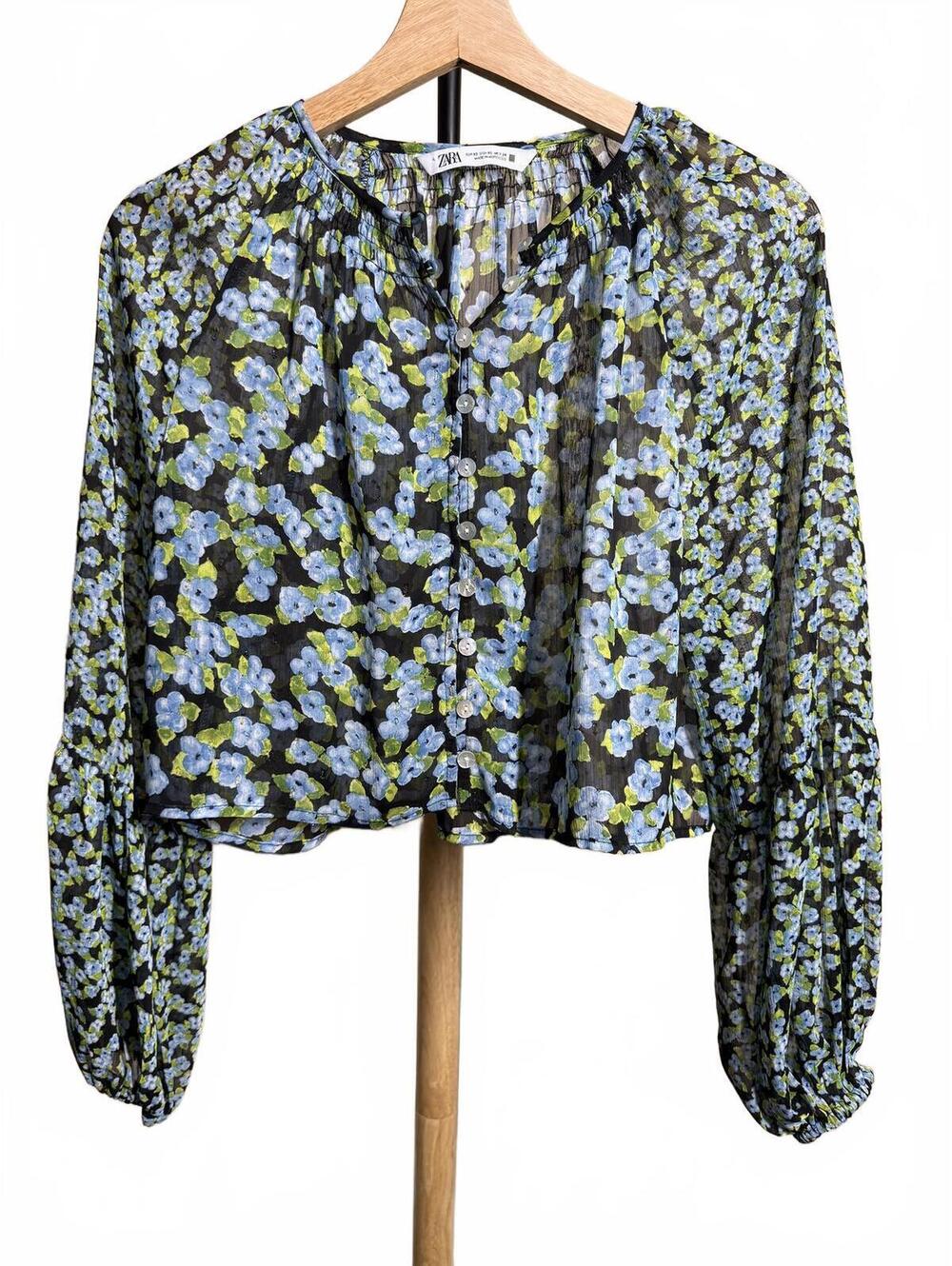 Zara Sheer Floral Button-Up Blouse